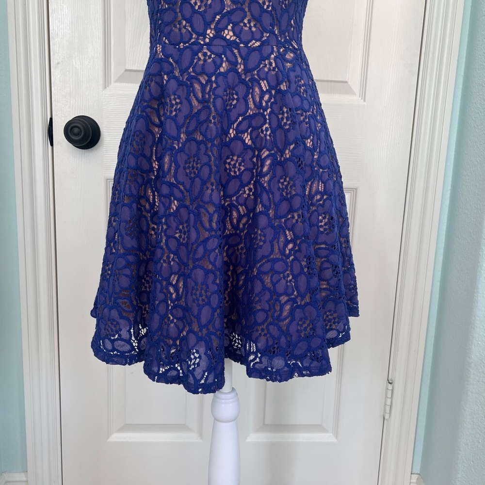 City Studio Royal Blue Lace Skater dress Size 9 - Picture 7 of 11
